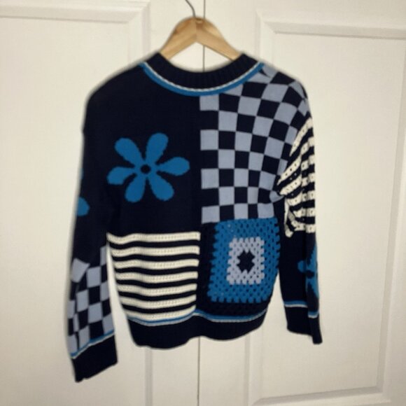 Rails Joni Sweater Womens XS Patchwork Crochet Granny Square V-neck - Picture 4 of 8